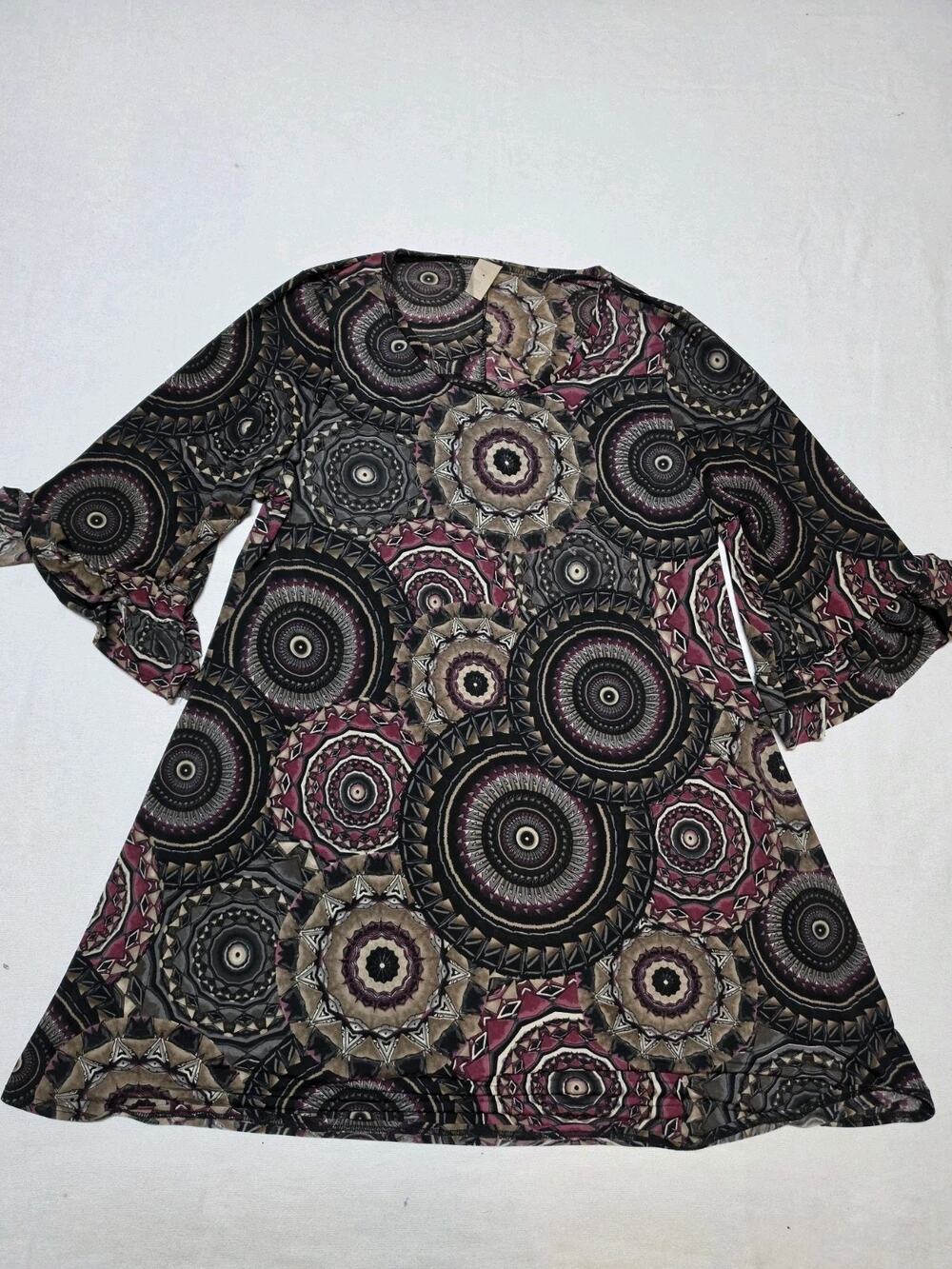 Women’s Mandala Geometric Print Dolman Sleeve Tunic Top Boho Stretch Blouse L